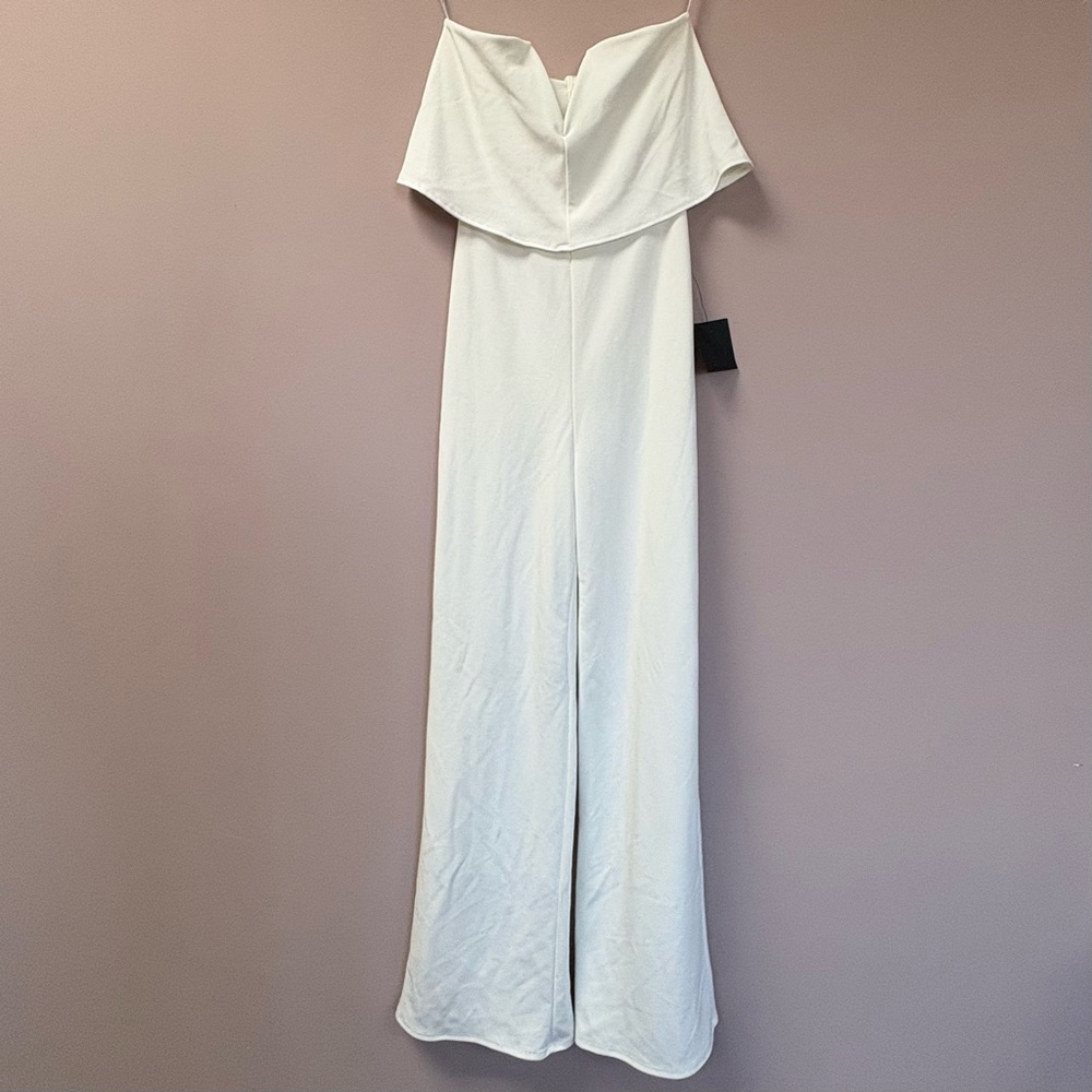 Lulus White Off The Shoulder Flounce Wide Leg Jumpsuit Small NWT